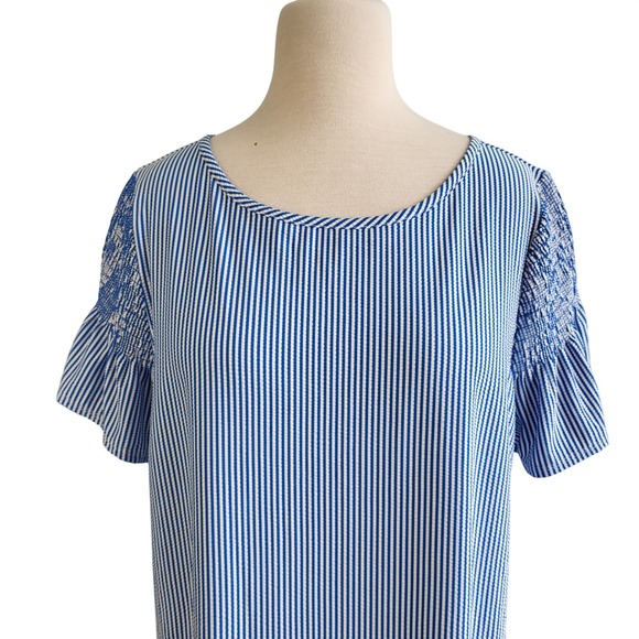 Talbots Womens XL Blue White Seersucker Short Sleeve Shift Dress NWT Knee Length - Picture 4 of 12